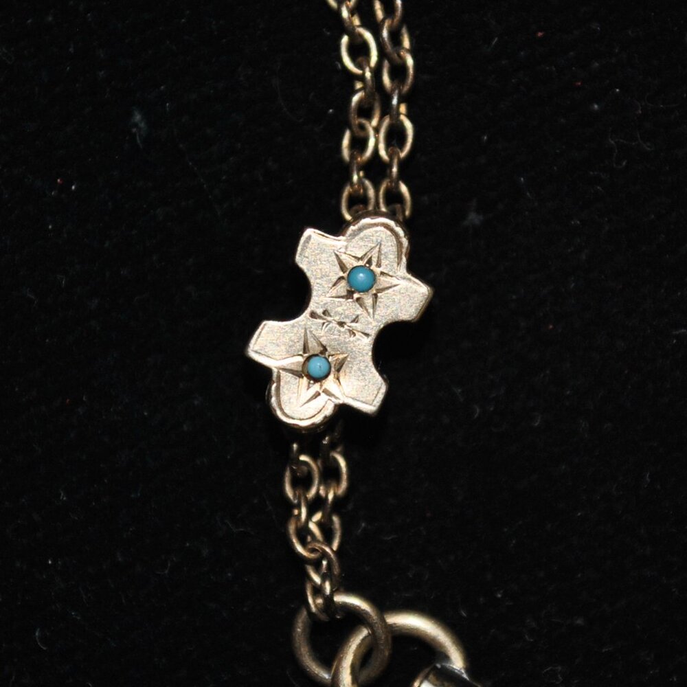 Antique Victorian GF "Puzzle Piece" Engraved Stars Sliding Pendant 53" Necklace